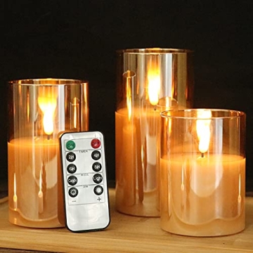 GenSwin Flameless Led Candles Flickering Battery Operated with Remote, Real Wax 3D Wick Moving Pilla...