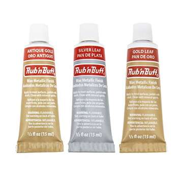 Rub-N-Buff 3 Color Assortment with Premium Buffing Cloth (Silver Leaf, Antique Gold, Gold Leaf)