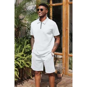 Aulemen Mens 2 Piece Zip Tracksuit Short Sleeve Print Polo Shirt and Shorts Sets Summer Outfits for ...