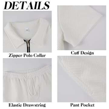 Aulemen Mens 2 Piece Zip Tracksuit Short Sleeve Print Polo Shirt and Shorts Sets Summer Outfits for Men White Plus Size