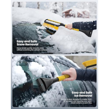 AUTOWN 2 Pack 27" Snow Brush and Ice Scraper for Car Windshield, 3-in-1 Ice Scraper & Snow Brush & Water Squeegee, Detachable Snow Scrapers with Ergonomic Foam Grip for Cars, Trucks, SUVs