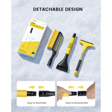 AUTOWN 2 Pack 27" Snow Brush and Ice Scraper for Car Windshield, 3-in-1 Ice Scraper & Snow Brush & Water Squeegee, Detachable Snow Scrapers with Ergonomic Foam Grip for Cars, Trucks, SUVs