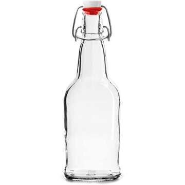 Chef’s Star 16 Oz Empty Beer Bottles, Swing Top Glass Bottles, Flip Top Glass Bottle with Caps, Fermentation Home Brewing Kombucha Beer and Coquito, with Brush and Funnel, Clear, Set of 12