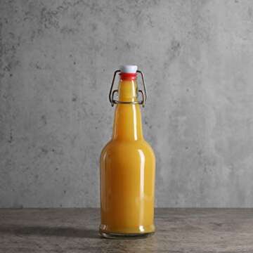 Chef’s Star 16 Oz Empty Beer Bottles, Swing Top Glass Bottles, Flip Top Glass Bottle with Caps, Fermentation Home Brewing Kombucha Beer and Coquito, with Brush and Funnel, Clear, Set of 12