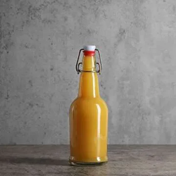 Chef’s Star 16 Oz Empty Beer Bottles, Swing Top Glass Bottles, Flip Top Glass Bottle with Caps, Fermentation Home Brewing Kombucha Beer and Coquito, with Brush and Funnel, Clear, Set of 12