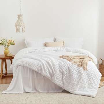 Love's cabin Seersucker White Queen Comforter Set 7 Pieces, All Season Lightweight Bedding Set, Quee...