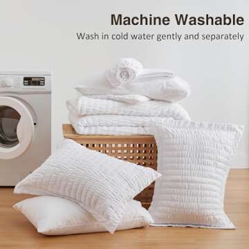 Love's cabin Seersucker White Queen Comforter Set 7 Pieces, All Season Lightweight Bedding Set, Queen Bed in a Bag Comforter Set with Comforter, Flat Sheet, Fitted Sheet, Pillowcase and Pillow Sham