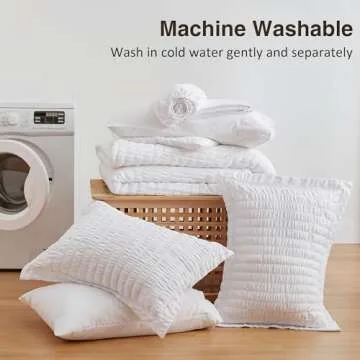 Love's cabin Seersucker White Queen Comforter Set 7 Pieces, All Season Lightweight Bedding Set, Queen Bed in a Bag Comforter Set with Comforter, Flat Sheet, Fitted Sheet, Pillowcase and Pillow Sham