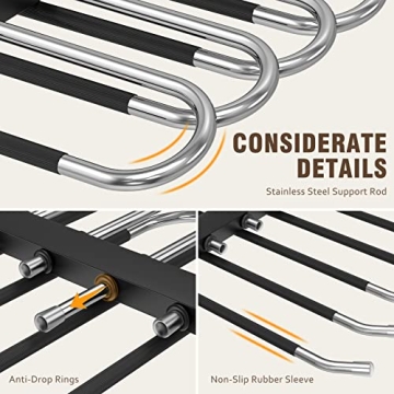 HUITEM 6 Tier Space Saving Pant Hangers, 2 Pack, Black