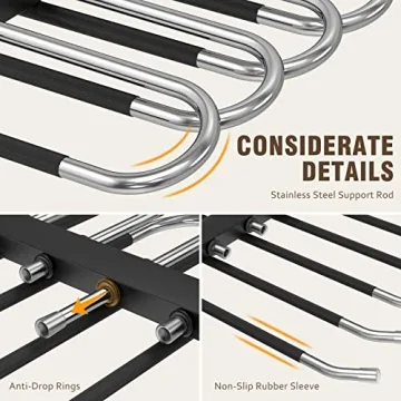 HUITEM 6 Tier Space Saving Pant Hangers, 2 Pack, Black