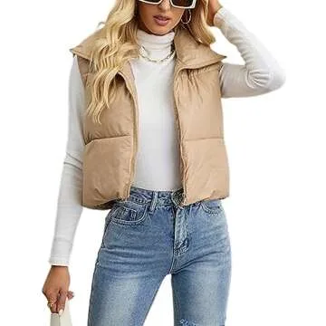 Gihuo Women Cropped Puffer Vest Lightweight Stylish Jacket