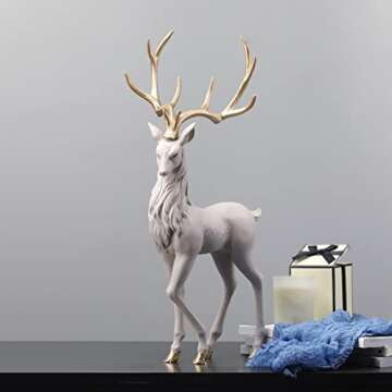 Resin Deer Christmas Decoration Reindeer Ornaments Sculpture for Bedroom Living Room Desk Gifts Light, Standing