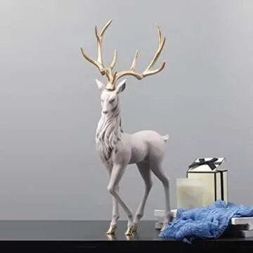 Resin Deer Christmas Decoration Reindeer Ornaments Sculpture for Bedroom Living Room Desk Gifts Light, Standing