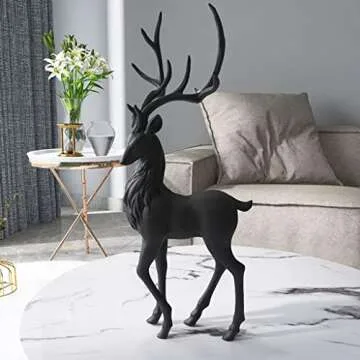 Resin Deer Christmas Decoration Reindeer Ornaments Sculpture for Bedroom Living Room Desk Gifts Light, Standing