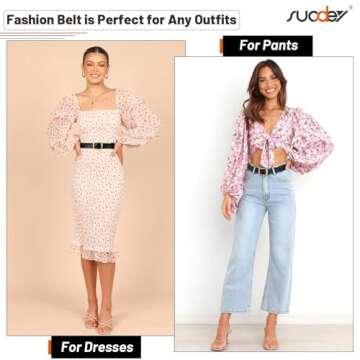 SUOSDEY Fashion Womens Leather Belt, Soft Leather Waist Belt with Gold Pin Buckle for Jeans Pants,width 1.3"