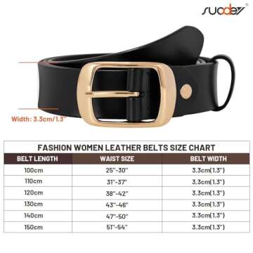 SUOSDEY Fashion Womens Leather Belt, Soft Leather Waist Belt with Gold Pin Buckle for Jeans Pants,width 1.3"