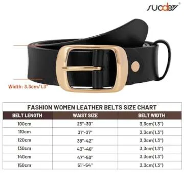 SUOSDEY Fashion Womens Leather Belt, Soft Leather Waist Belt with Gold Pin Buckle for Jeans Pants,width 1.3"
