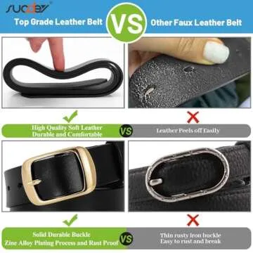 SUOSDEY Fashion Womens Leather Belt, Soft Leather Waist Belt with Gold Pin Buckle for Jeans Pants,width 1.3"