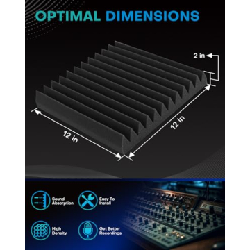 50 Pack Sound Proof Foam Panels for Walls, 2 X 12 X 12 Inches Acoustic Foam Panels, High Density Aco...