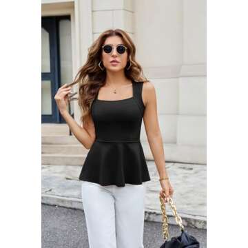 GRACE KARIN Peplum Tops for Women Sleeveless Square Neck Tank Top Summer Babydoll Shirts Business Casual Blouses