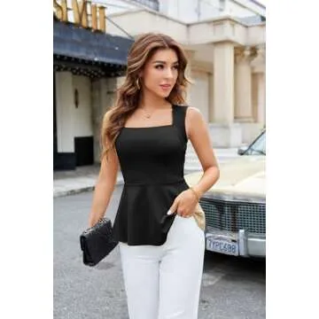 GRACE KARIN Peplum Tops for Women Sleeveless Square Neck Tank Top Summer Babydoll Shirts Business Casual Blouses