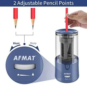 AFMAT Pencil Sharpener, Electric Pencil Sharpener for Colored Pencils, Auto Stop, Fast Sharpen in 3s, Large Hole Pencil Sharpener Plug in for 6-12mm No.2/Jumbo Pencils-Blue