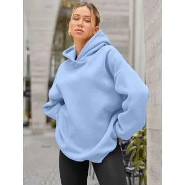 EFAN Womens Oversized Hoodies Sweatshirts Fleece Hooded Pullover Tops Sweaters Casual Comfy Fall Fashion Outfits Clothes 2025 LightBlue M
