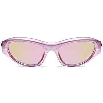 LIKSMU Wrap Around Fashion Sunglasses for Women Men Trendy Futuristic Oval Shades Y2K Sun Glasses 100% UV Protection Pink Mirrored Lens and Pink Frame