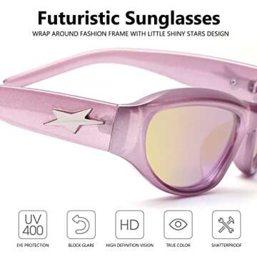 LIKSMU Wrap Around Fashion Sunglasses for Women Men Trendy Futuristic Oval Shades Y2K Sun Glasses 100% UV Protection Pink Mirrored Lens and Pink Frame