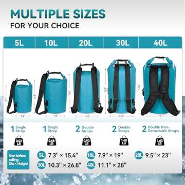 MARCHWAY Floating Waterproof Dry Bag Backpack 5L/10L/20L/30L/40L, Roll Top Sack Keeps Gear Dry for Kayaking, Rafting, Boating, Swimming, Camping, Hiking, Beach, Fishing (Teal, 20L)