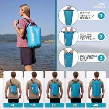 MARCHWAY Floating Waterproof Dry Bag Backpack 5L/10L/20L/30L/40L, Roll Top Sack Keeps Gear Dry for Kayaking, Rafting, Boating, Swimming, Camping, Hiking, Beach, Fishing (Teal, 20L)