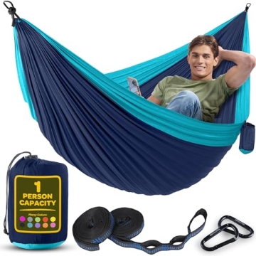 Durable Hammock 400 lb Capacity, Nylon Camping Hammock Chair - Double or Single Sizes w/Tree Straps ...