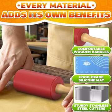 Non Stick Rolling Pin and Silicone Baking Mat Set Set