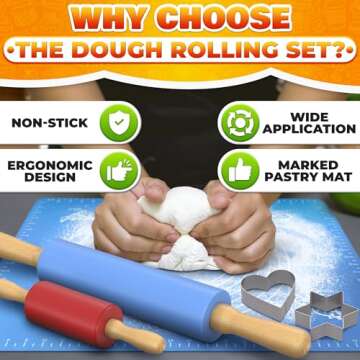 Non Stick Rolling Pin and Silicone Baking Mat Set Set