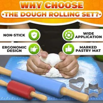 Non Stick Rolling Pin and Silicone Baking Mat Set Set
