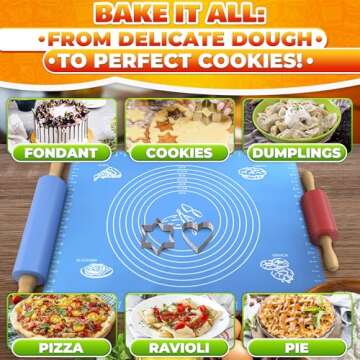 Non Stick Rolling Pin and Silicone Baking Mat Set Set