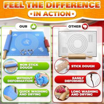 Non Stick Rolling Pin and Silicone Baking Mat Set Set