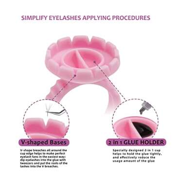 Glue Rings for Eyelash Extensions Dimsem Glue Rings100 PCS, Lash Glue Holder for Volume Lash Fan, Lash Glue Cup for Lashes Supplies, Pink