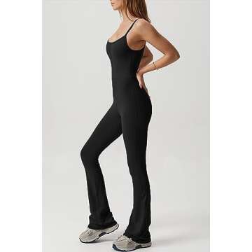 QINSEN Black Jumpsuit for Women Sleeveless Sexy Backless Stretch Flare Leggings Romper Unitard L