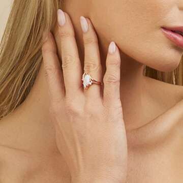 Barzel 18K Rose Gold Plated Created Fire Opal Ring With Cubic Zirconia Accents (Rose Gold Fire Opal,...