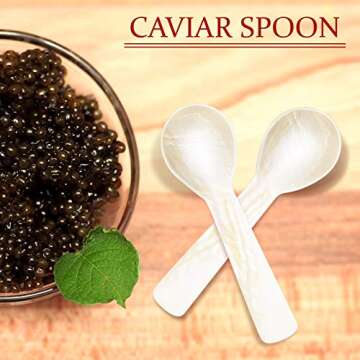 Caviar Spoons Mother of Pearl Mop Spoons with Hand Craft W Round Handle for Caviar, Egg, Ice Cream, Salt, Coffee Serving, Restaurant Serving Set(6 Pieces,3.55 Inch)