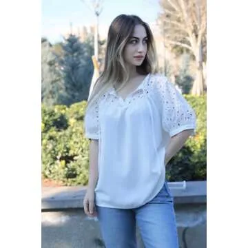 Dressy Tops for Women Short Sleeve Drawstring Tops V Neck Puff Sleeve Shirts Business Blouse White XXL