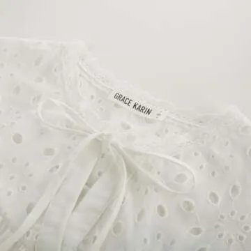 Dressy Tops for Women Short Sleeve Drawstring Tops V Neck Puff Sleeve Shirts Business Blouse White XXL