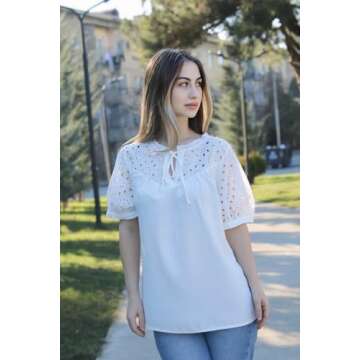 Dressy Tops for Women Short Sleeve Drawstring Tops V Neck Puff Sleeve Shirts Business Blouse White XXL