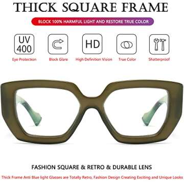 AIEYEZO Thick Frame Blue Light Glasses Men Women, Fashion Square Computer Eyeglass Anti Eyestrain & Prevent Headache (Olive Green)