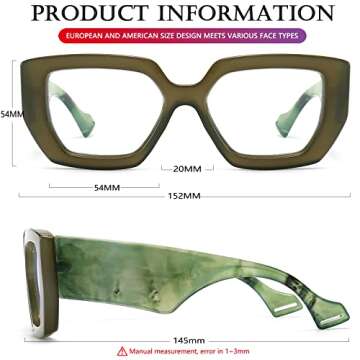 AIEYEZO Thick Frame Blue Light Glasses Men Women, Fashion Square Computer Eyeglass Anti Eyestrain & Prevent Headache (Olive Green)