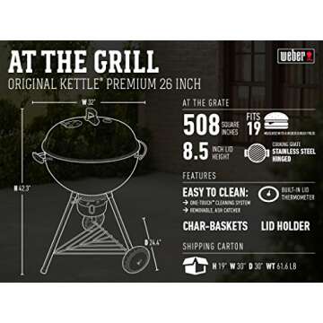 Weber Original Kettle Premium Charcoal Grill Black 26 Inch