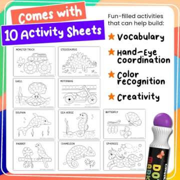Chalkola 8 Washable Dot Markers for Toddlers 1-3 | with 20 Page Coloring Activity Book Kit, Bingo Daubers | Preschool Paint Dot Art Set - Toddler Arts and Crafts Supplies for Kids Ages 2-4 Years Old