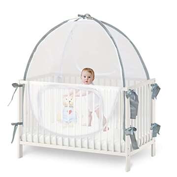 Baby Crib Tent Safety Net, Durable Strong Self-Locking Zippers, Protects from Climbing Out and, Inse...