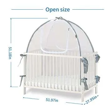 Baby Crib Tent Safety Net, Durable Strong Self-Locking Zippers, Protects from Climbing Out and, Insects, Mosquitoes, Installs with Rods (Crib 52.25" - 28.25")
